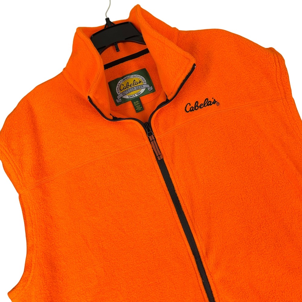 Cabelas Fleece Full Zip Vest Mens XL Blaze Orange Hunting Safety High Visibility